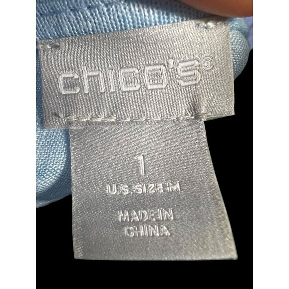 Chicos Light Blue 100% Linen V-Neck Short Sleeve Top, BEACH, TRAVEL, RESORT, M - Picture 5 of 10